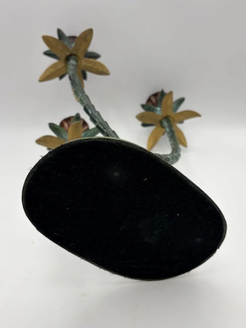 Vintage 1970s Tropical Palm Tree Cast Iron Candelabra Candle Holder